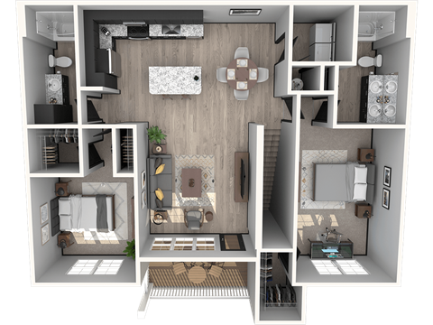 Floor plan for 2 beds, 2 baths, 1202 sqft